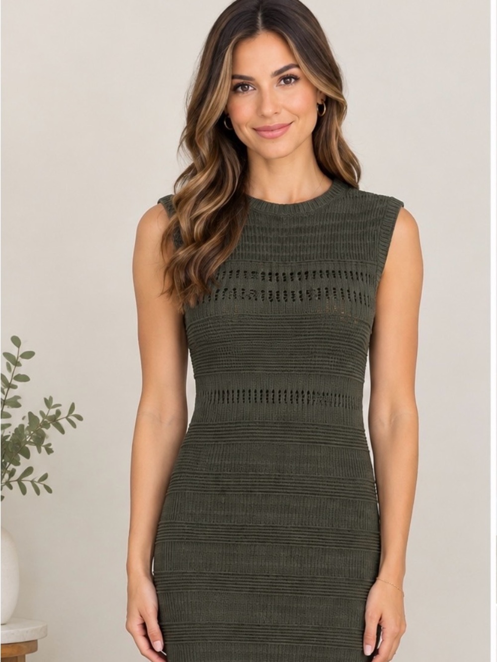 bebe Olive Green Sleeveless Knit Mini Dress